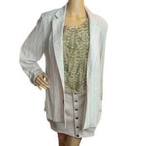 Halston Womens Linen Blend Pinstripe Blazer XL NWT Old Money Sophisticated